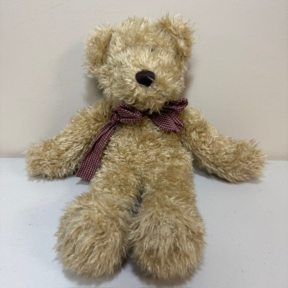 Vtg Boyds Teddy Bear Plush Stuffed Animal Beige Toy Large Child Gift Gingham Bow
